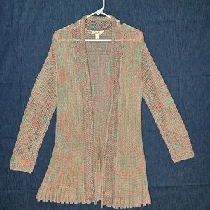 krazy kat Open-Front Knit Cardigan in Pink & Green